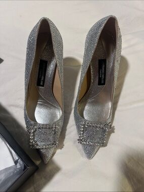 ANTONIO MELANI Silver Crystal-Embellished Pointed Toe Pumps